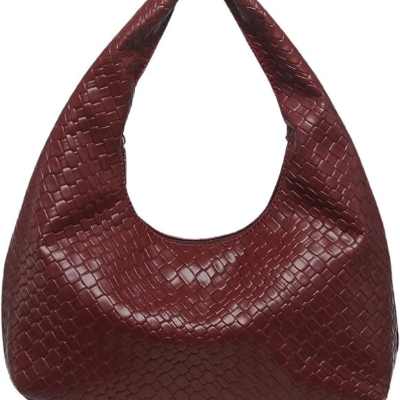 Lightweight Textured PU Leather Tote with Zipper - Antique-Style Hobo Bag - Picture 1 of 7